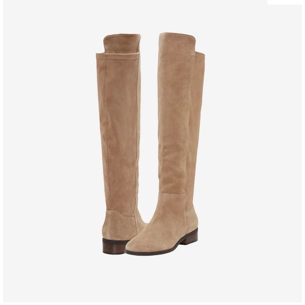 Lucky Brand Calypso Tan Suede Tall Boots 6.5 Low Block Heel Pull On Dune